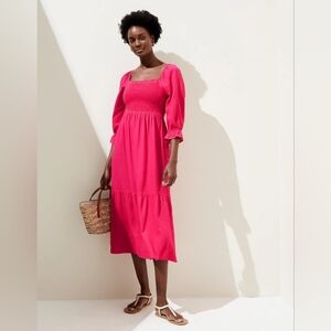 M&S Collection Linen- blend Midi Dress in Fuschia